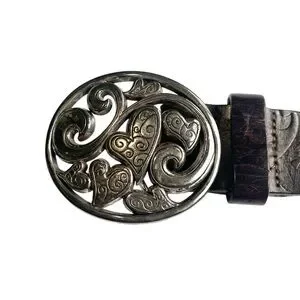 Brighton Love Carnival Ladies Brown Tooled  Leather Belt Silver Oval Statement B Brighton | Accessories | Brighton Love Carnival Embossed  main image 2